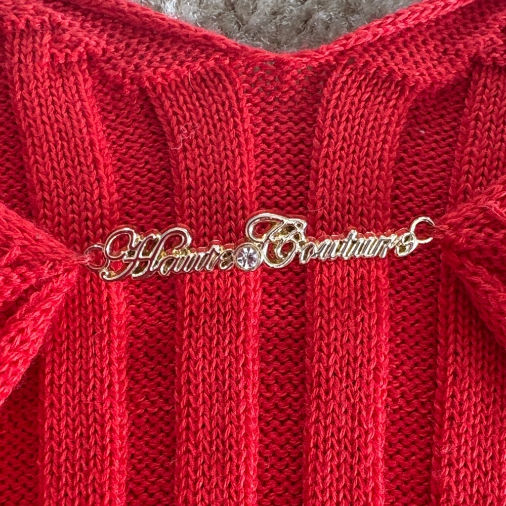 Y2K Red Ribbed Cropped Sweater - Picture 2 of 5